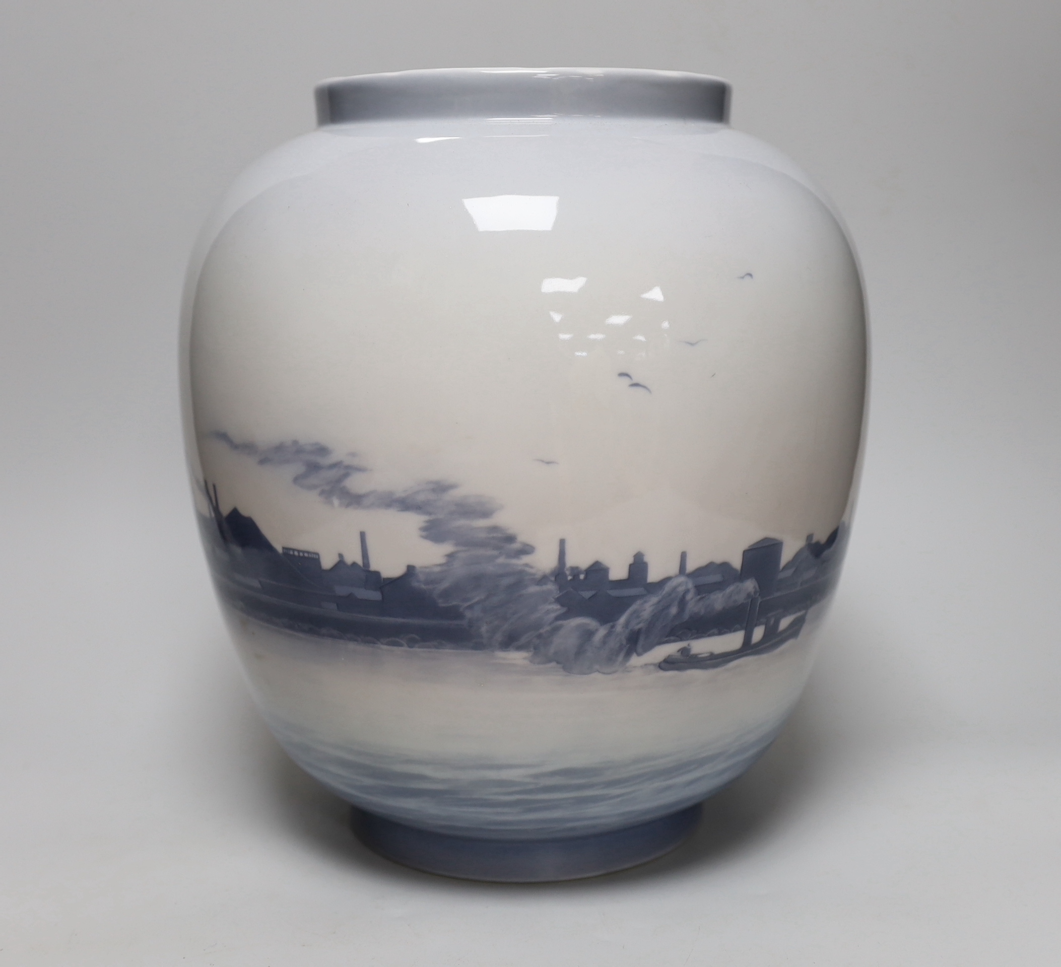 A large Bing & Grondahl vase decorated with ships in a port, numbered 271 to the base, 30cm high